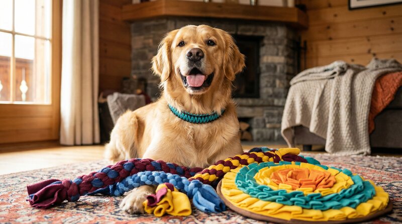 Golden Retriever Blue mit handgefertigten Hundespielzeugen